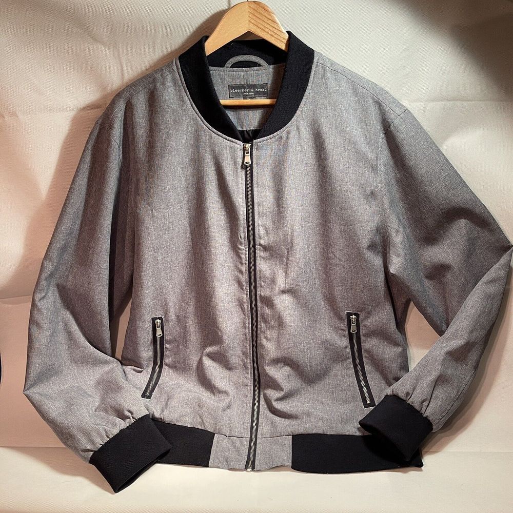 Bleecker & Broad Coat Men's XL Full Zip Bomber Jacket Grey Black Mock Collar